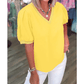 Tula Yellow V Neck Short Puff Sleeve Blouse