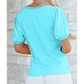 Tula Turquoise V Neck Short Puff Sleeve Blouse