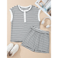 SALE!!!  Nansi Black Stripe Half Buttons Top and Shorts Set