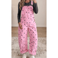 Orsie Pink Polka Dot Print Bib Pocket Denim Barrel Overalls Jumpsuit