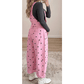 Orsie Pink Polka Dot Print Bib Pocket Denim Barrel Overalls Jumpsuit