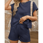 Britnee Navy Textured Short Sleeve Top and Shorts Set