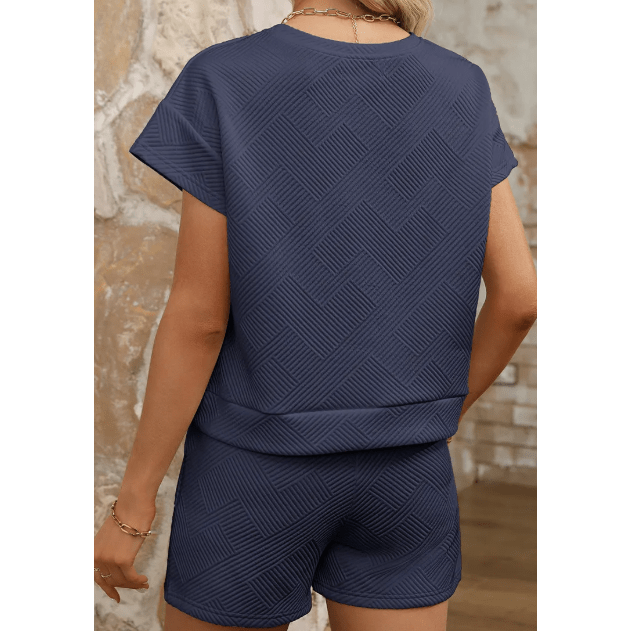 Britnee Navy Textured Short Sleeve Top and Shorts Set