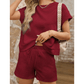 Britnee Wine Textured Short Sleeve Top and Shorts Set