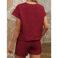Britnee Wine Textured Short Sleeve Top and Shorts Set