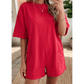 Gessi Red Raw Edge Half Sleeve Pocketed Loose Romper
