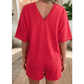 Gessi Red Raw Edge Half Sleeve Pocketed Loose Romper