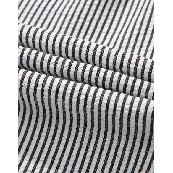 Kaycee Black Striped Ruffle Short Bubble Sleeve Shirt