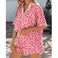 Loray Pink V Neck Collar Leopard Printed 2pcs Short Set