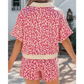 Loray Pink V Neck Collar Leopard Printed 2pcs Short Set