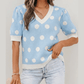 Lauri Blue Polka Dot Puff Short Sleeve Sweater