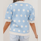 Lauri Blue Polka Dot Puff Short Sleeve Sweater