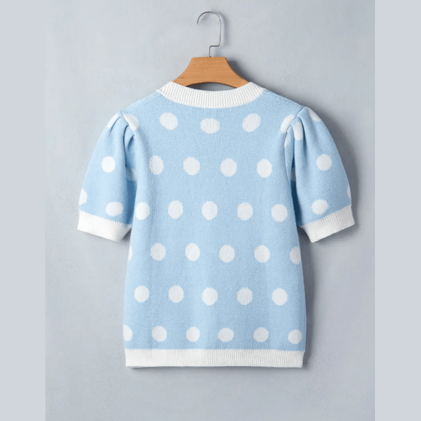 Lauri Blue Polka Dot Puff Short Sleeve Sweater