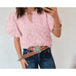 Mindi Pink Floral Textured Jacquard Puff Sleeve Blouse