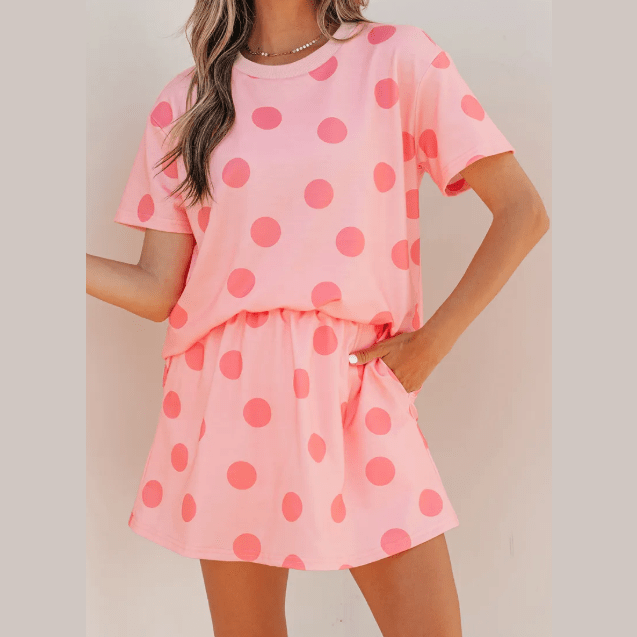 SALE!!!  Blythe Pink Polka Dot Short Sleeve Top Casual Skort 2pcs Outfit