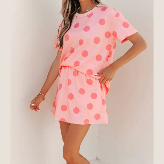 SALE!!!  Blythe Pink Polka Dot Short Sleeve Top Casual Skort 2pcs Outfit