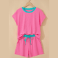 Charlotte Pink Soft Ribbed Color Block Trim Casual Short Set