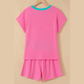 Charlotte Pink Soft Ribbed Color Block Trim Casual Short Set