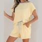 Charlotte Yellow Soft Ribbed Color Block Trim Casual Short Set