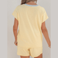 Charlotte Yellow Soft Ribbed Color Block Trim Casual Short Set