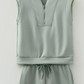Cathy Grey Green Quarter Zip Sleeveless Top Drawstring Shorts Casual 2pcs Outfit