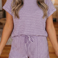 Nadine Purple Breathable Textured Knit Short 2pcs Set