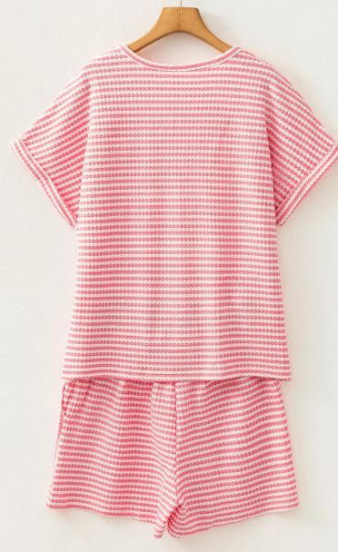 Nadine Pink Breathable Textured Knit Short 2pcs Set