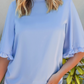 Shayna Blue Ruffled Bell Sleeve Loose Blouse