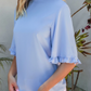 Shayna Blue Ruffled Bell Sleeve Loose Blouse