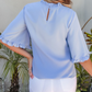 Shayna Blue Ruffled Bell Sleeve Loose Blouse