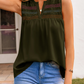Lacee Jungle Green Shirred Contrast Stitch V Neck Sleeveless Shift Top