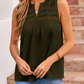 Lacee Jungle Green Shirred Contrast Stitch V Neck Sleeveless Shift Top