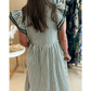 Sharletta Green Stripe Double Ruffled Short Sleeve Contrast Trim V Neck Midi Dress