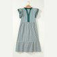 Sharletta Green Stripe Double Ruffled Short Sleeve Contrast Trim V Neck Midi Dress