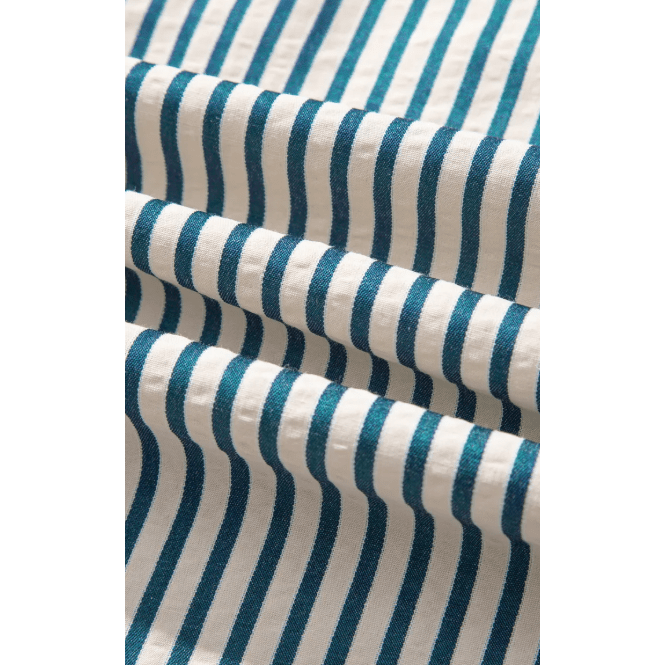 Sharletta Green Stripe Double Ruffled Short Sleeve Contrast Trim V Neck Midi Dress