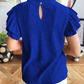 RTS Corbin Dark Blue Textured Ruffle Trim Short Sleeve Blouse