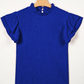 RTS Corbin Dark Blue Textured Ruffle Trim Short Sleeve Blouse