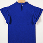 RTS Corbin Dark Blue Textured Ruffle Trim Short Sleeve Blouse