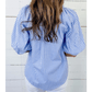 Eden Sky Blue Plaid V Neck Puff Sleeve Blouse