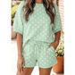 Malbi Green Polka Dot Oversized Top Drawstring Short Set