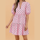 SALE!!!  Trinny Pink Polka Dot Print V Neck Short Sleeve Tiered Mini Dress