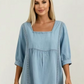 Ronalda Light Blue Denim Square-Neck Top