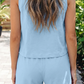 Edith Blue Stitched Detail Loose Tank Top Cotton 2pcs Short Set