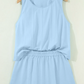 Edith Blue Stitched Detail Loose Tank Top Cotton 2pcs Short Set