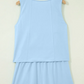 Edith Blue Stitched Detail Loose Tank Top Cotton 2pcs Short Set