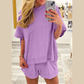 Sherleen Orchid Bouquet Raw Edge Patch Pocket Oversized Top and Shorts Set
