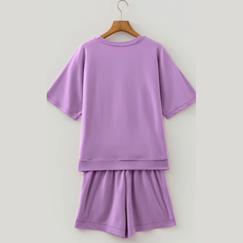 Sherleen Orchid Bouquet Raw Edge Patch Pocket Oversized Top and Shorts Set