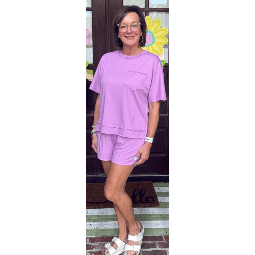 Sherleen Orchid Bouquet Raw Edge Patch Pocket Oversized Top and Shorts Set