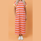 Leyton Orange Stripe Cuffed Short Sleeve Pocketed Casual T Shirt Long Dress