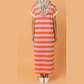Leyton Orange Stripe Cuffed Short Sleeve Pocketed Casual T Shirt Long Dress